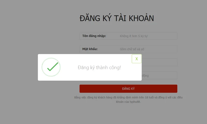 Thông báo đăng ký typhu88 thành công
