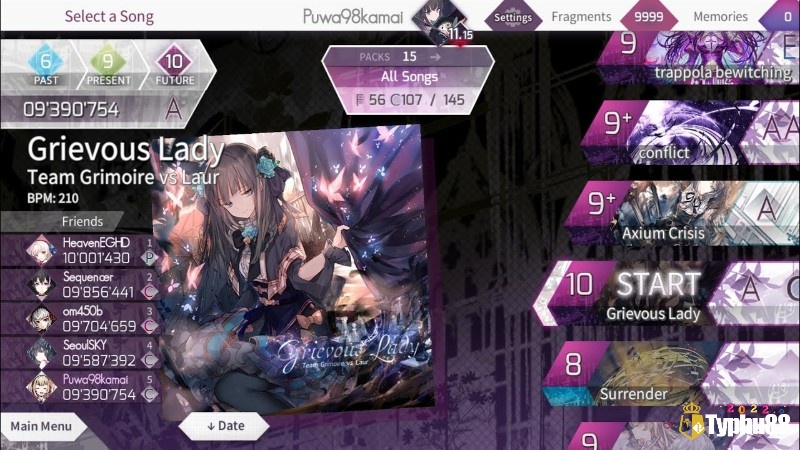 Các màn chơi của Game Arcaea với cấp độ từ dễ đến khó