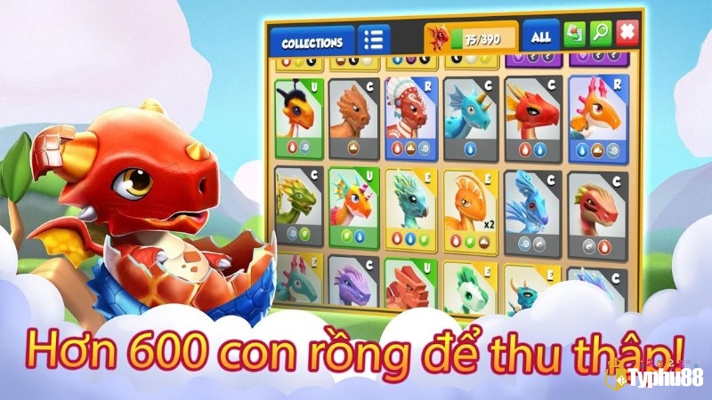 Game Dragon Mania Legends có đa dạng hàng trăm loại rồng đẹp mắt